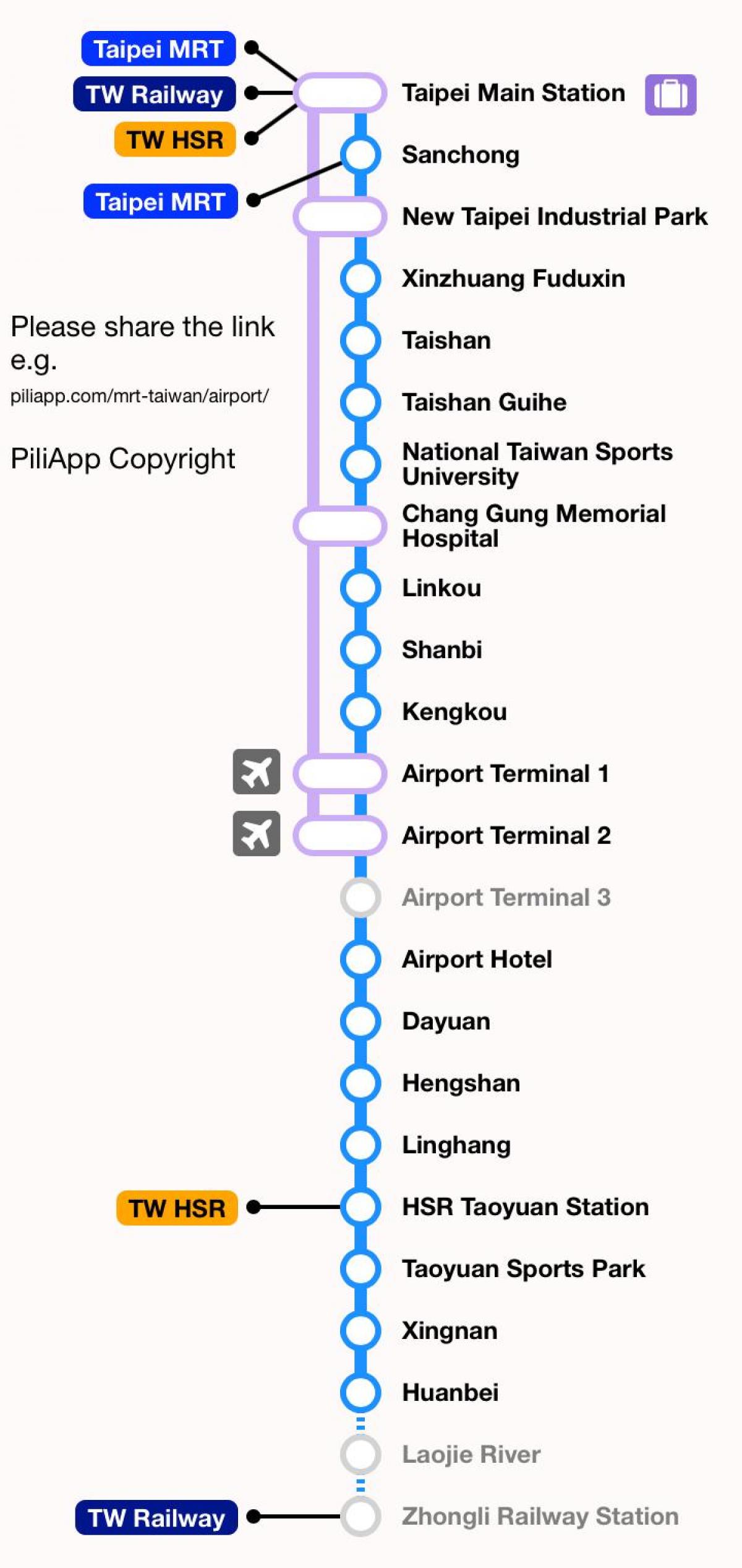 Taoyuan airport mrt map - Taipei mrt map taoyuan airport (Taiwan)